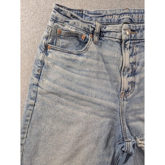 American Eagle Jeans Womens Size 12 Blue Destressed Curvy 90s Straight Whiskers - Picture 2 of 16